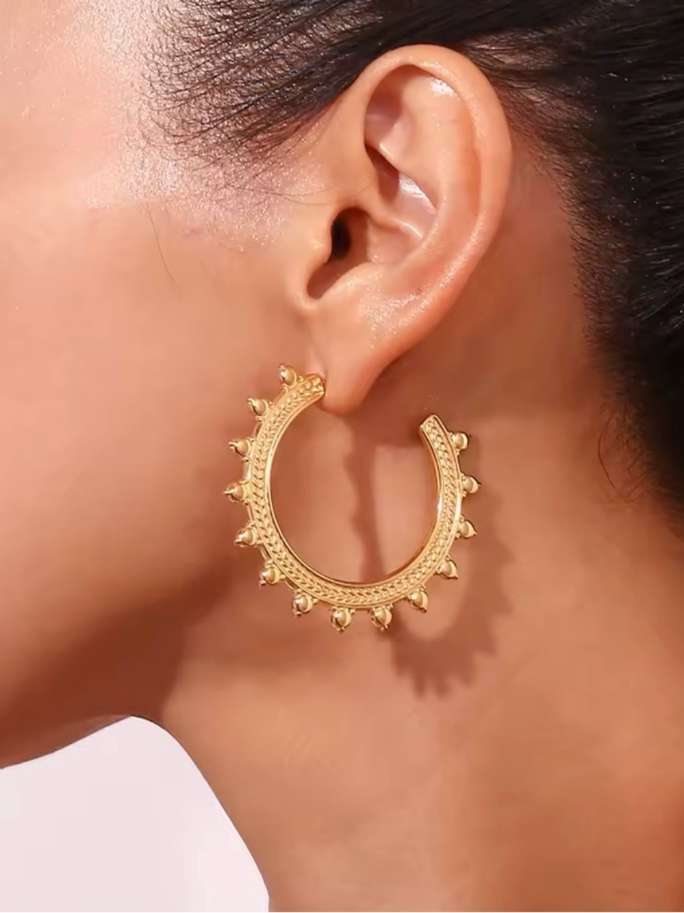 Hoop Textured Gold Sunburst Hoop Earrings Stainless Steel Tarnish Free